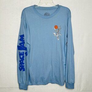 Space Jam Bugs Bunny Tune Squad T-Shirt Blue Long-Sleeve Sz M Spellout Sleeve